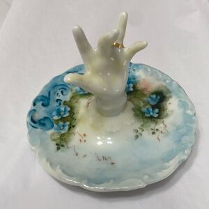 Antique T&V Limoges France Blue Floral Hand Ring Dish